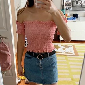 Pink small smock off the shoulder top!